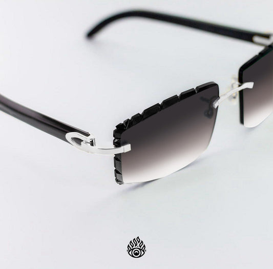 Cartier Black Acetate Glasses, Platinum C Decor & Grey Lens CT0048O-003