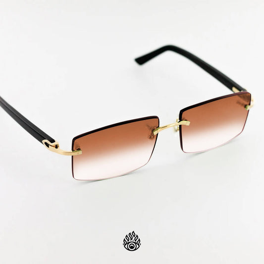 Cartier Black Acetate Glasses with Gold C Decor & Honey Brown Lens CT0048O-002