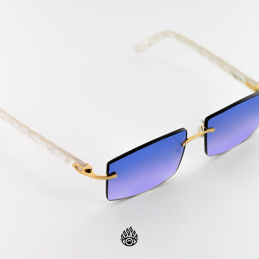 Cartier White Acetate Glasses with Gold C Decor & Blueberry Lens CT0056O-002