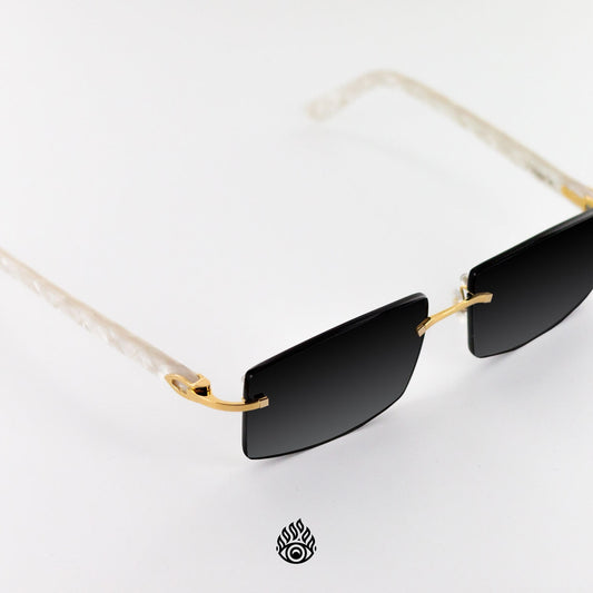 Cartier White Acetate Glasses with Gold C Decor & Blackout Lens CT0056O-002