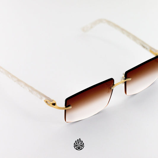 Cartier White Acetate Glasses with Gold C Decor & Brown Lens CT0056O-002