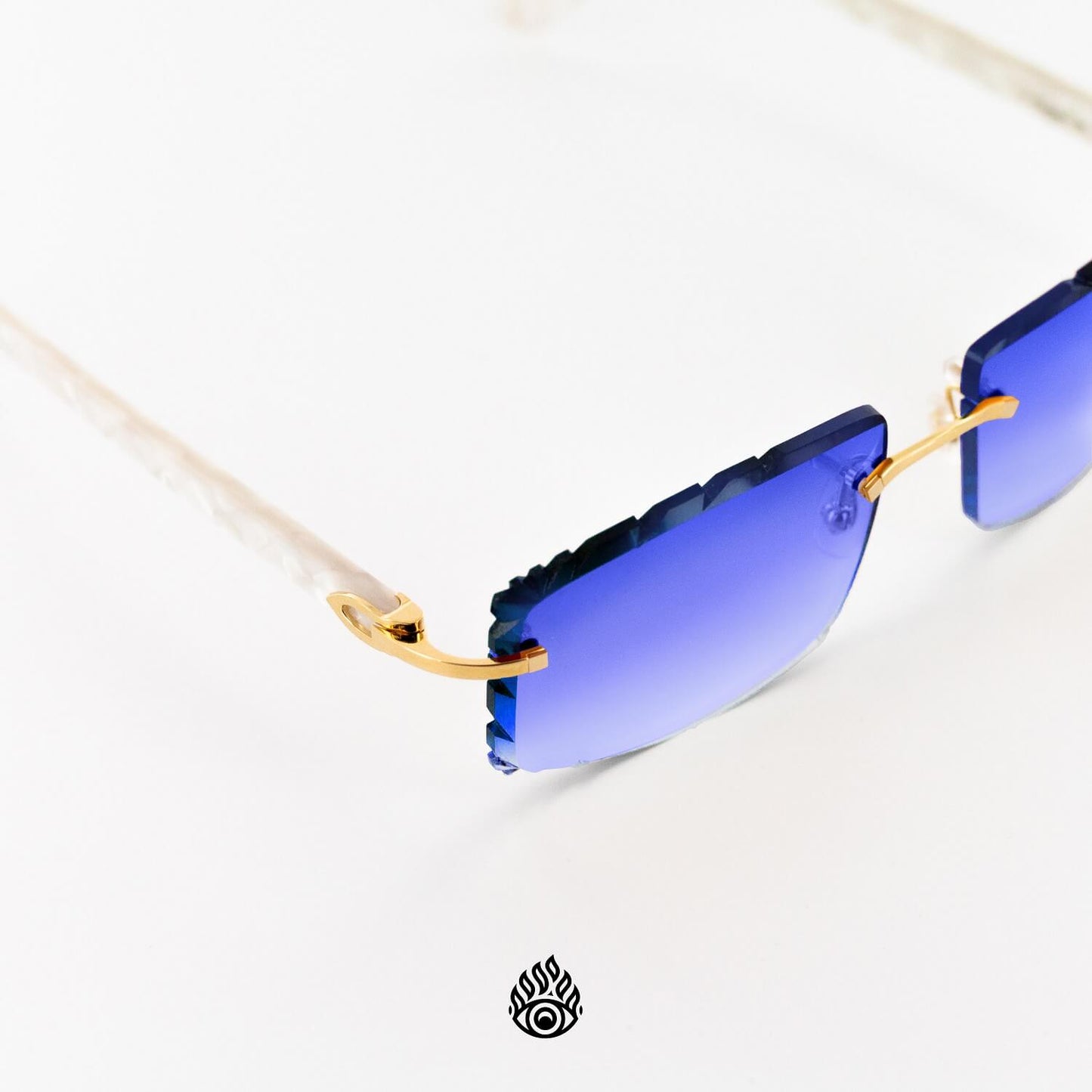 Cartier White Acetate Glasses with Gold C Decor & Blueberry Lens CT0056O-002