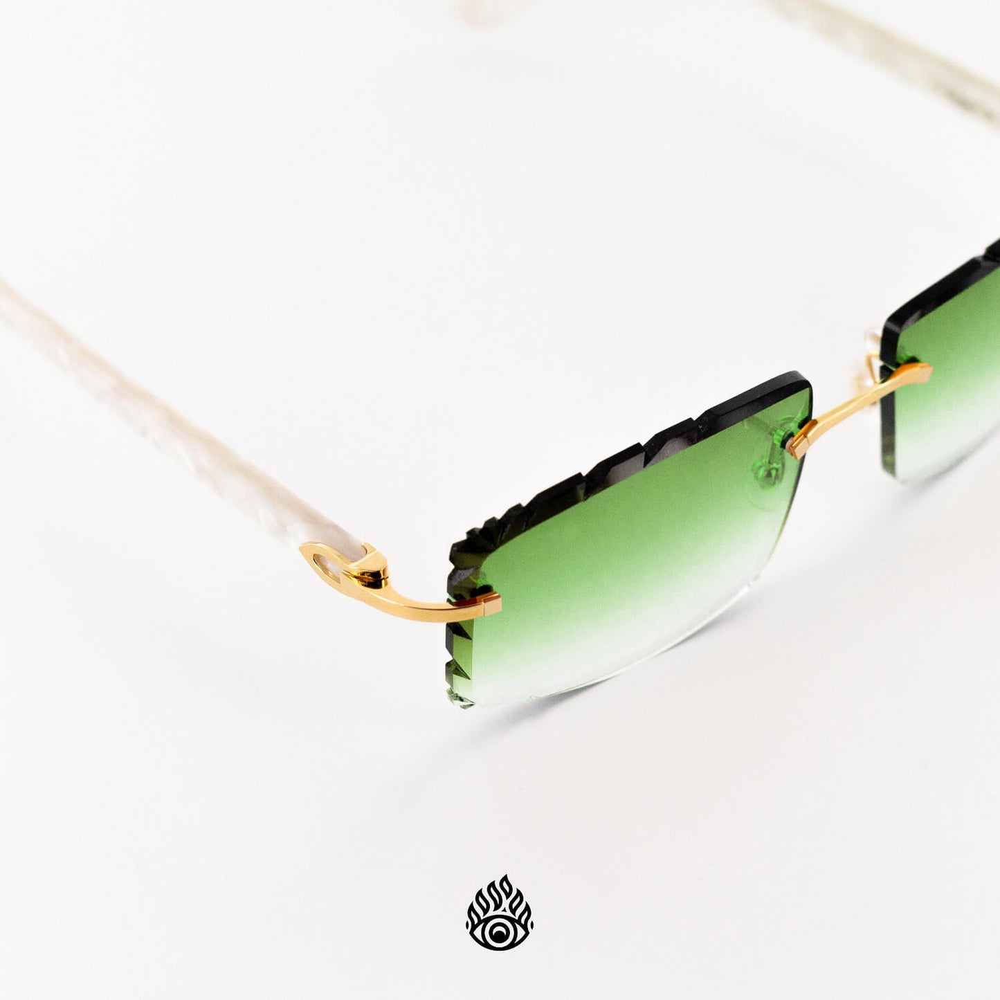 Cartier White Acetate Glasses with Gold C Decor & Green Lens CT0056O-002