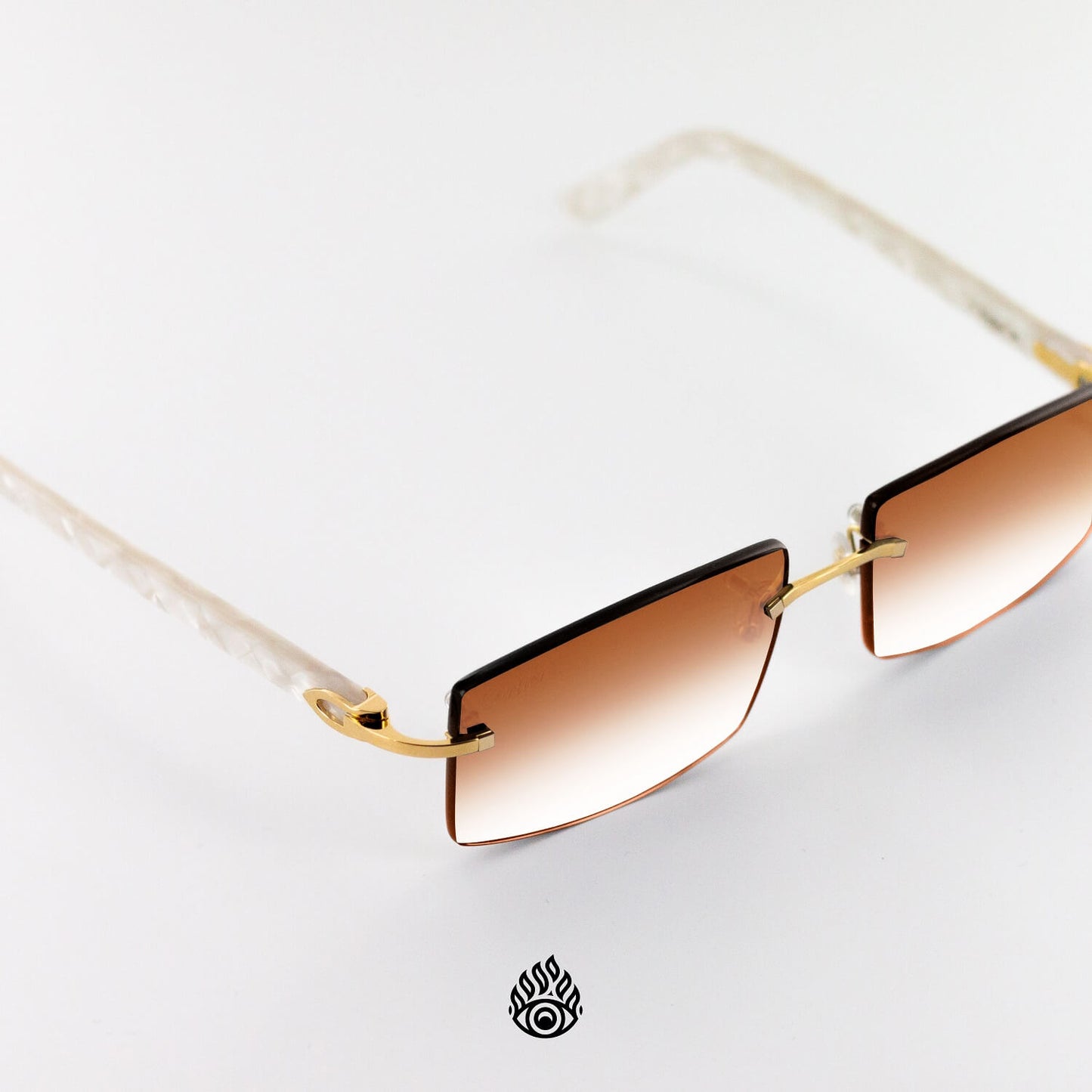 Cartier White Acetate Glasses with Gold C Decor & Honey Brown Lens CT0056O-002