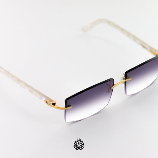 Cartier White Acetate Glasses with Gold C Decor & Smoke Purple Lens CT0056O-002
