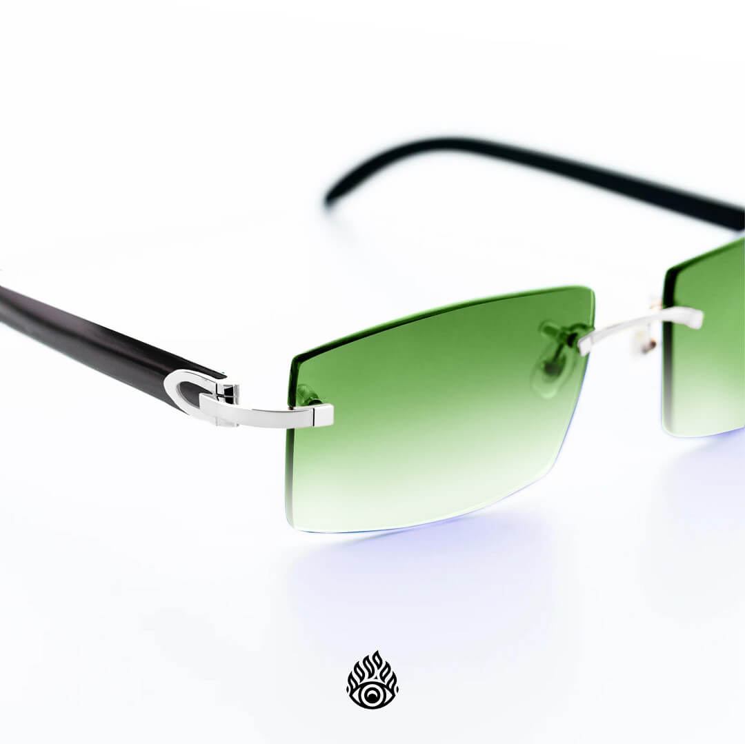 Cartier Black Horn Glasses, Platinum Detail, Green Lens CT0049O-002
