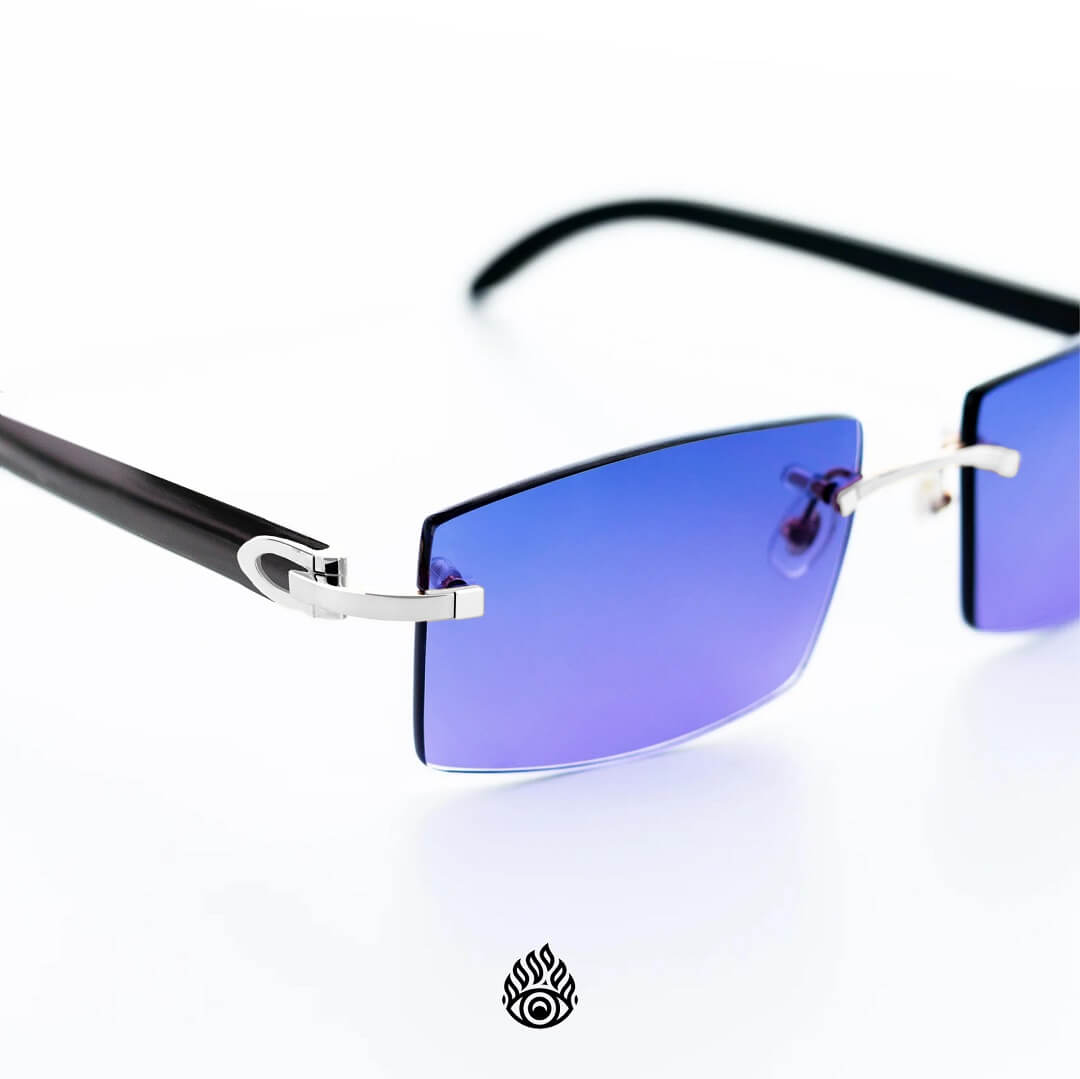 Cartier Black Horn Glasses, Platinum Detail, Blueberry Lens CT0049O-002