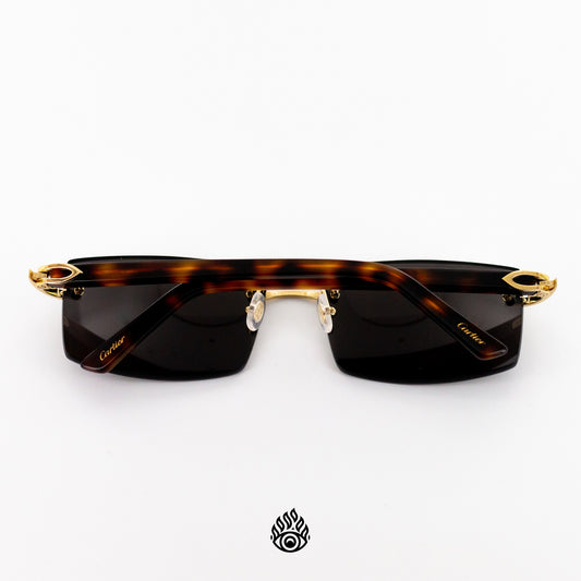 Cartier Tortoise Acetate Glasses with Gold C Decor & Blackout Lens CT0048O-004