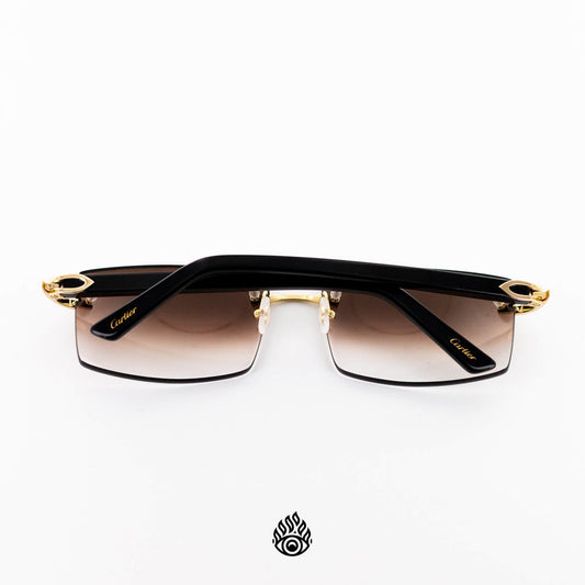 Cartier Black Acetate Glasses with Gold C Decor & Brown Lens CT0048O-002