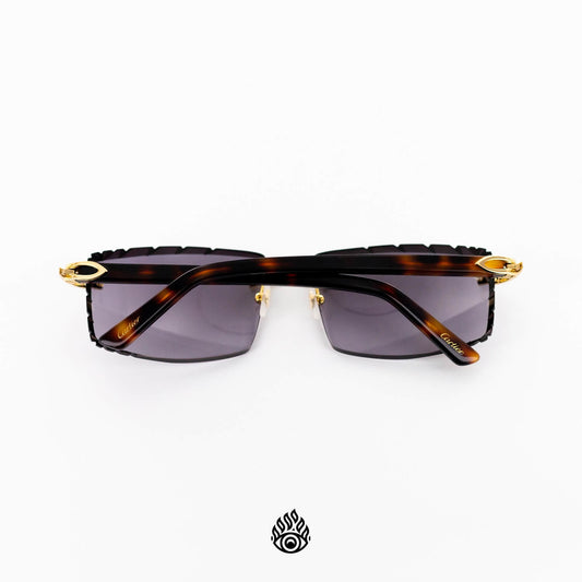 Cartier Tortoise Acetate Glasses with Gold C Decor & Purple Lens CT0048O-004