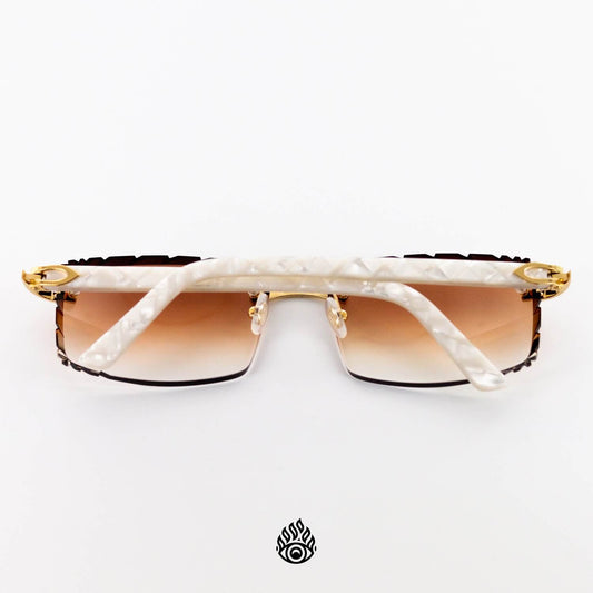 Cartier White Acetate Glasses with Gold C Decor & Honey Brown Lens CT0056O-002