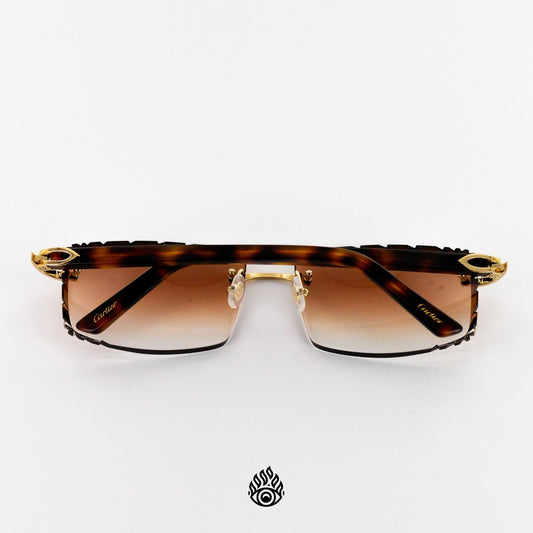 Cartier Tortoise Acetate Glasses with Gold C Decor & Honey Brown Lens CT0048O-004