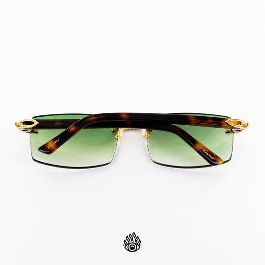 Cartier Tortoise Acetate Glasses with Gold C Decor & Green Lens CT0048O-004