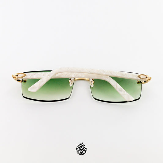 Cartier White Acetate Glasses with Gold C Decor & Green Lens CT0056O-002