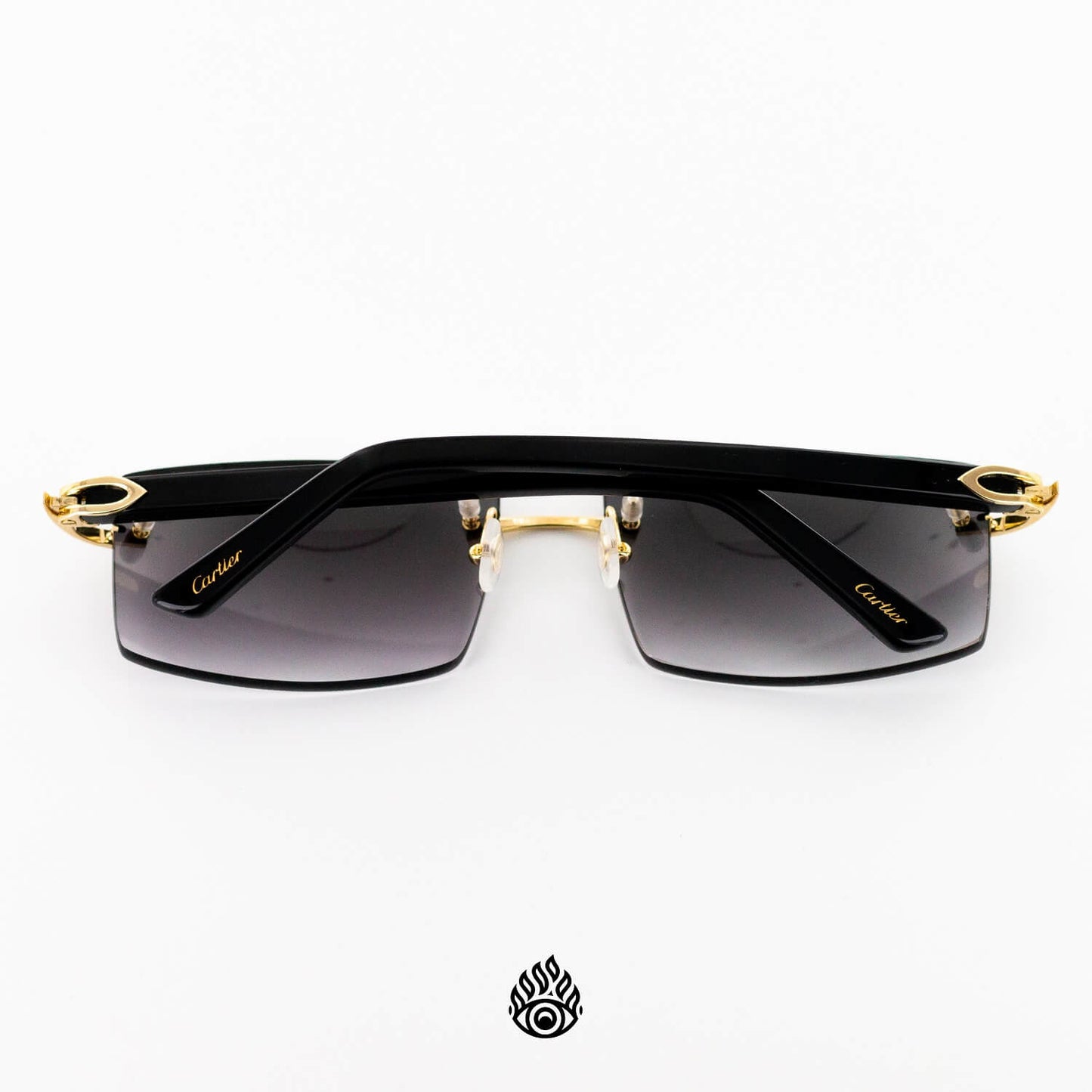 Cartier Black Acetate Glasses with Gold C Decor & Grey Lens CT0048O-002