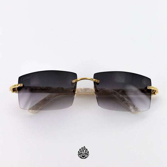 Cartier White Acetate Glasses with Gold C Decor & Grey Lens CT0056O-002