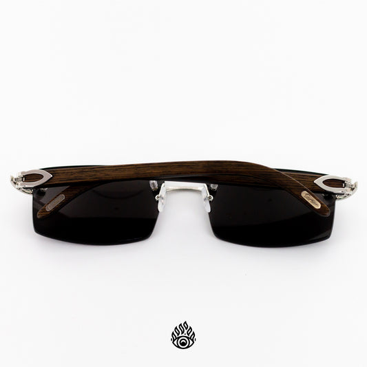 Cartier Dark Wood Glasses with Platinum C Decor and Blackout Lens CT0052O-004