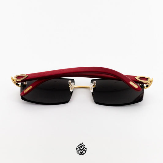 Cartier Red Wood Glasses with Gold C Decor and Black Lens CT0052O-006