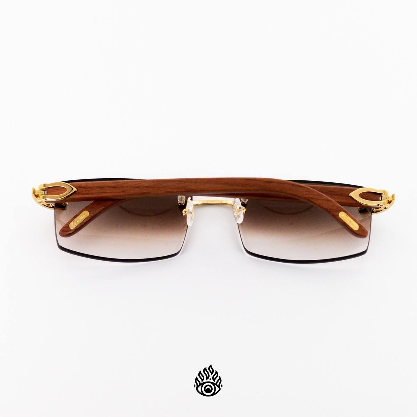 Cartier Light Wood Glasses with Gold C Decor and Brown Lens CT0052O-008