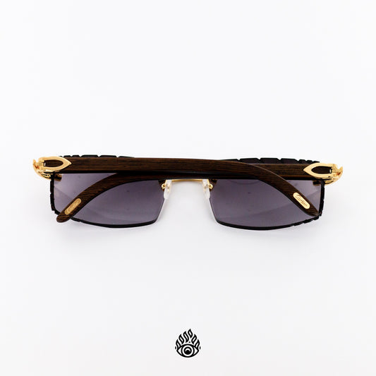 Cartier Dark Wood Glasses with Gold C Decor and Purple Lens CT0052O-005