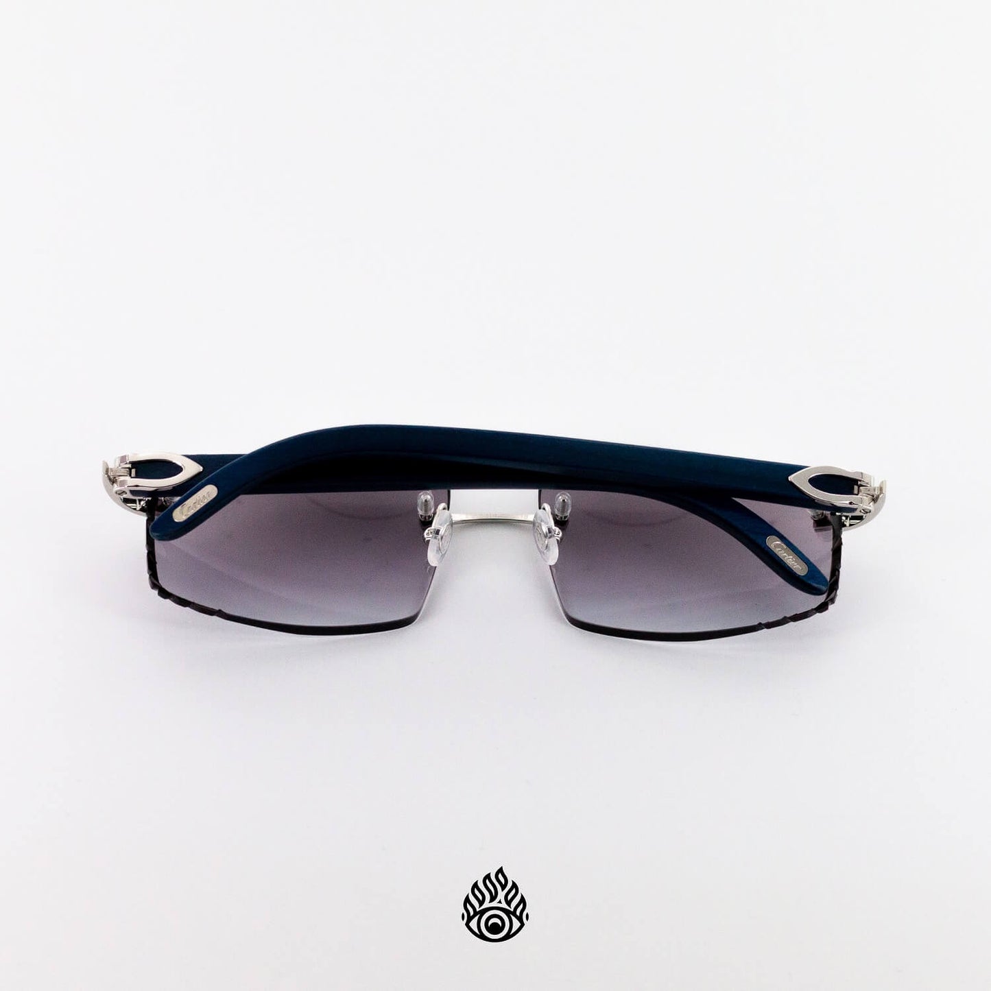Cartier Blue Wood Glasses with Platinum C Decor and Purple Lens CT0052O-007