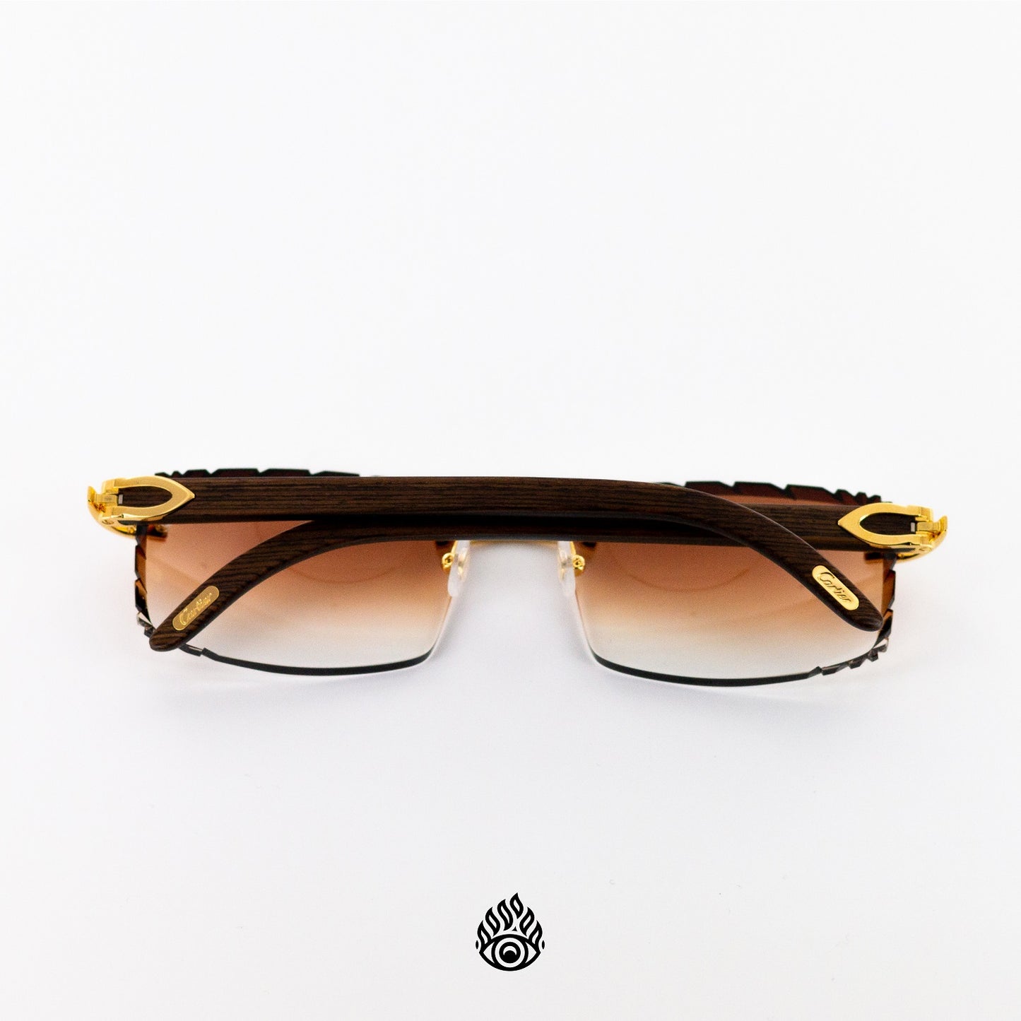 Cartier Dark Wood Glasses with Gold C Decor and Honey Brown Lens CT0052O-005