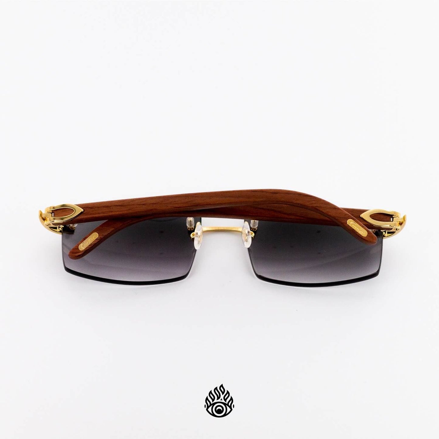 Cartier Light Wood Glasses with Gold C Decor and Grey Lens CT0052O-008