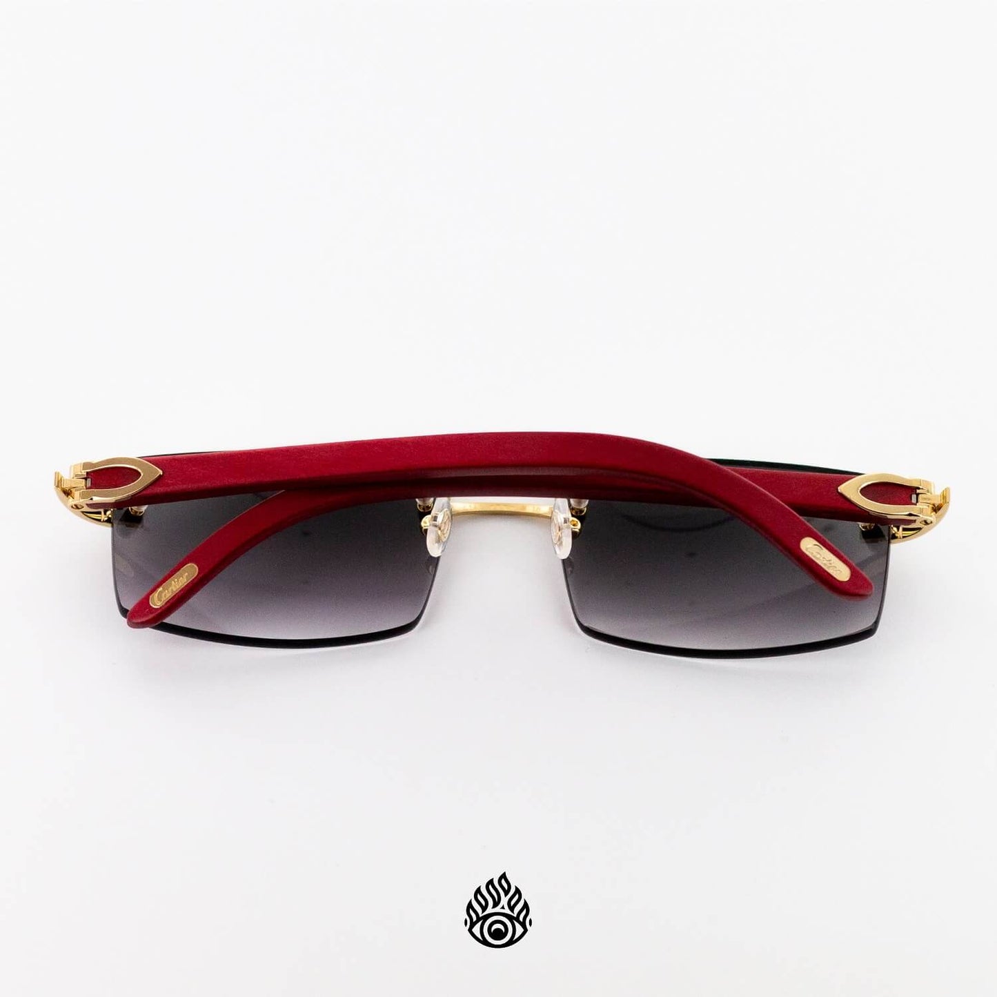 Cartier Red Wood Glasses with Gold C Decor and Grey Lens CT0052O-006