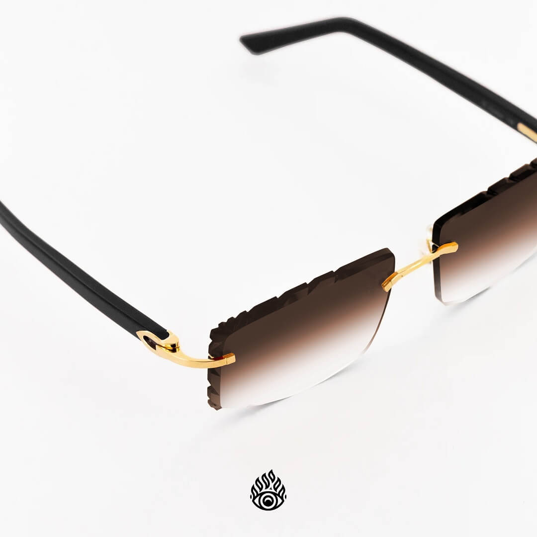 Cartier Black Acetate Glasses with Gold C Decor & Brown Lens CT0048O-002