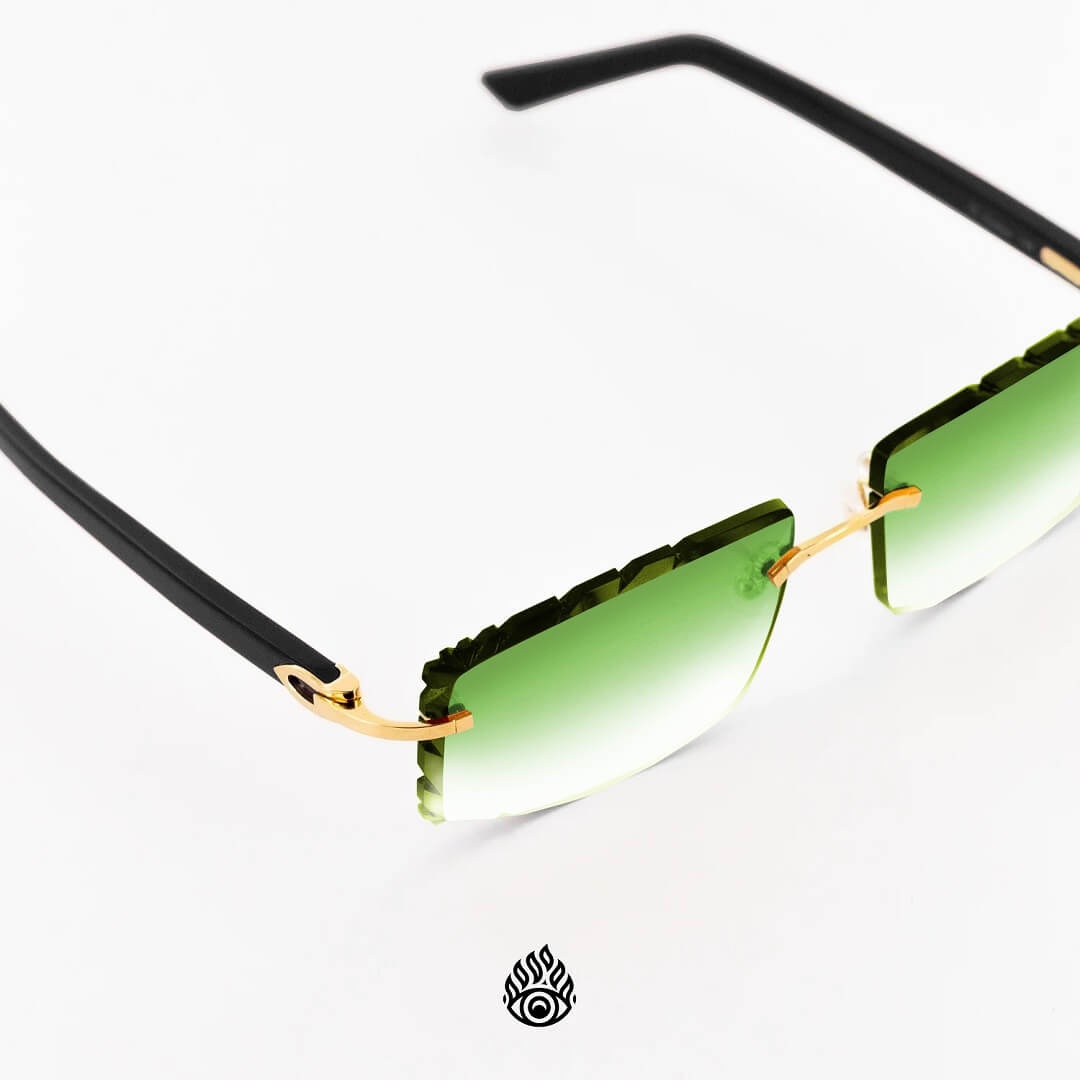 Cartier Black Acetate Glasses with Gold C Decor & Green Lens CT0048O-002
