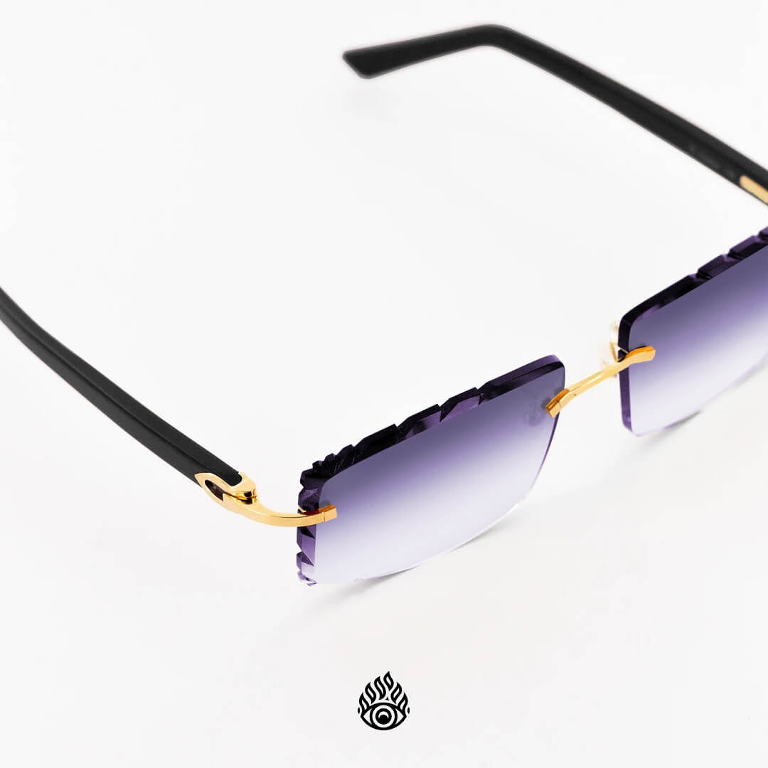 Cartier Black Acetate Glasses with Gold C Decor & Purple Lens CT0048O-002