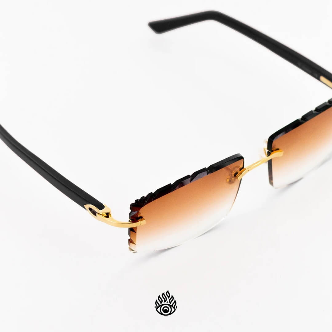 Cartier Black Acetate Glasses with Gold C Decor & Honey Brown Lens CT0048O-002