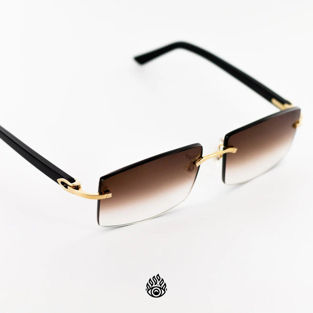 Cartier Black Acetate Glasses with Gold C Decor & Brown Lens CT0048O-002