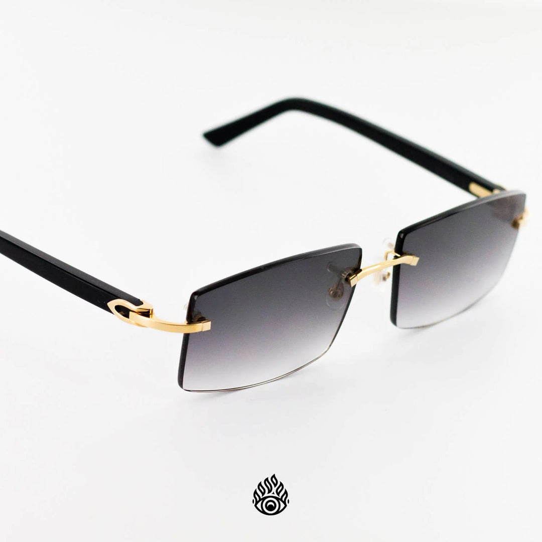 Cartier Black Acetate Glasses with Gold C Decor & Grey Lens CT0048O-002