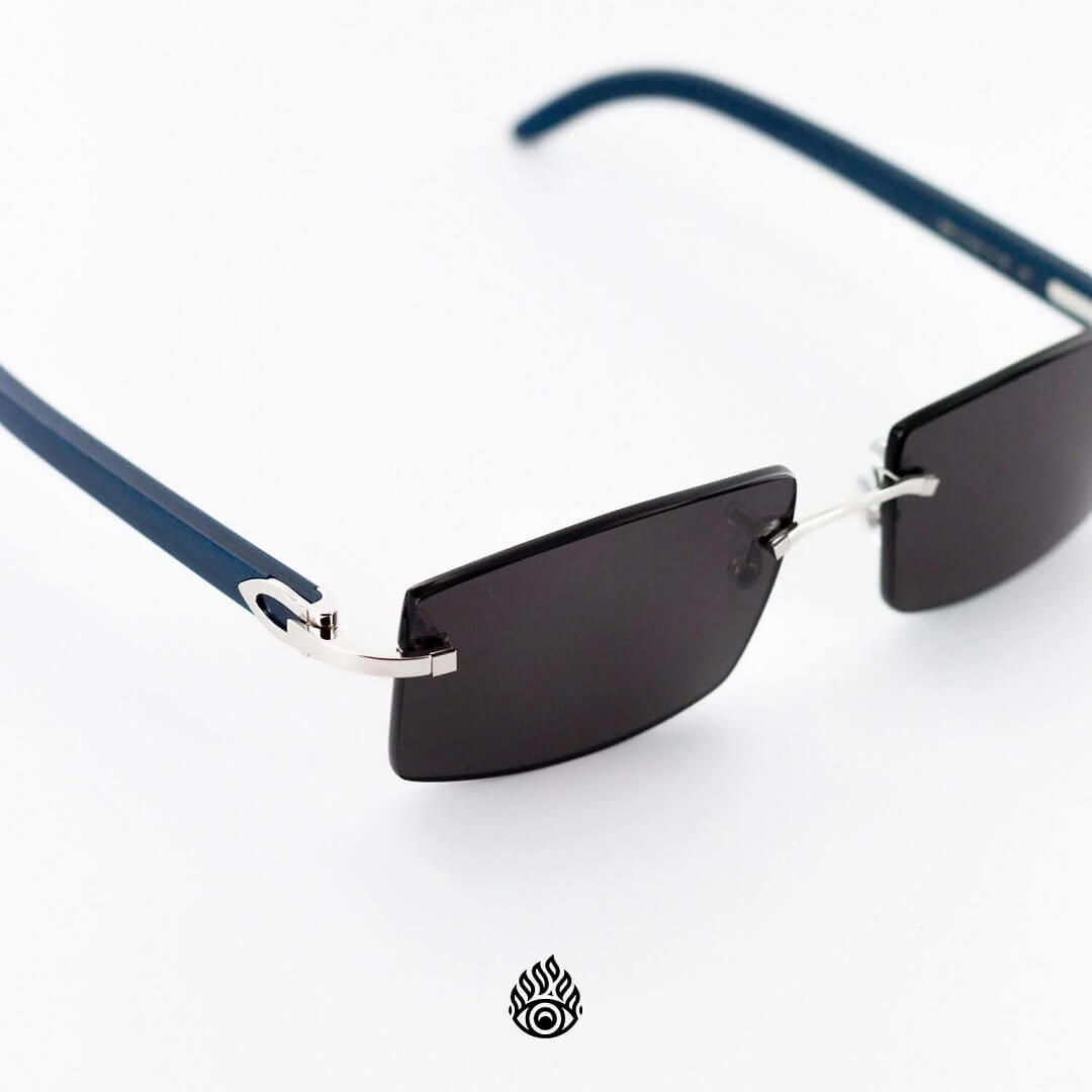 Cartier Blue Wood Glasses with Platinum C Decor and Black Lens CT0052O-007