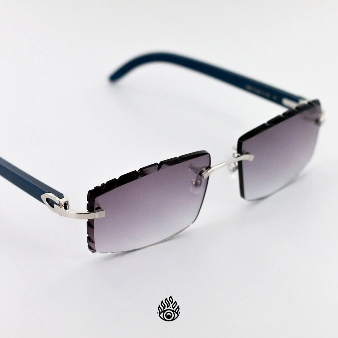 Cartier Blue Wood Glasses with Platinum C Decor and Purple Lens CT0052O-007