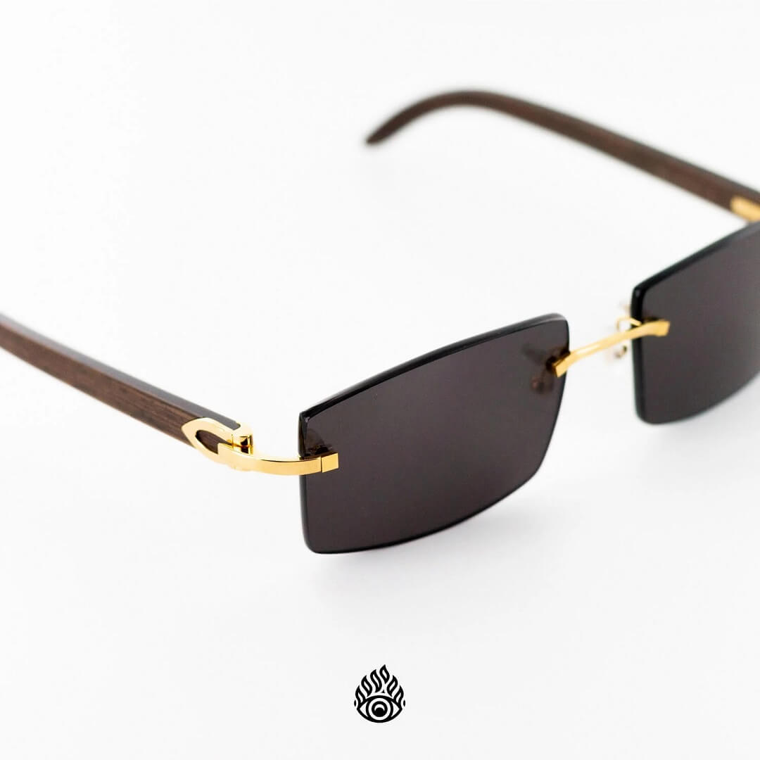 Cartier Dark Wood Glasses with Gold C Decor and Black Lens CT0052O-005