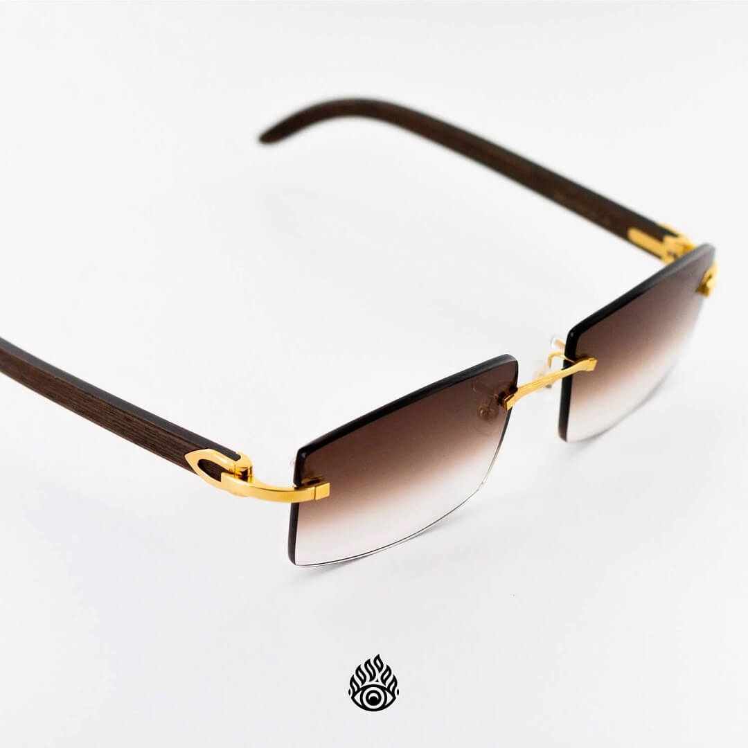 Cartier Dark Wood Glasses with Gold C Decor and Brown Lens CT0052O-005
