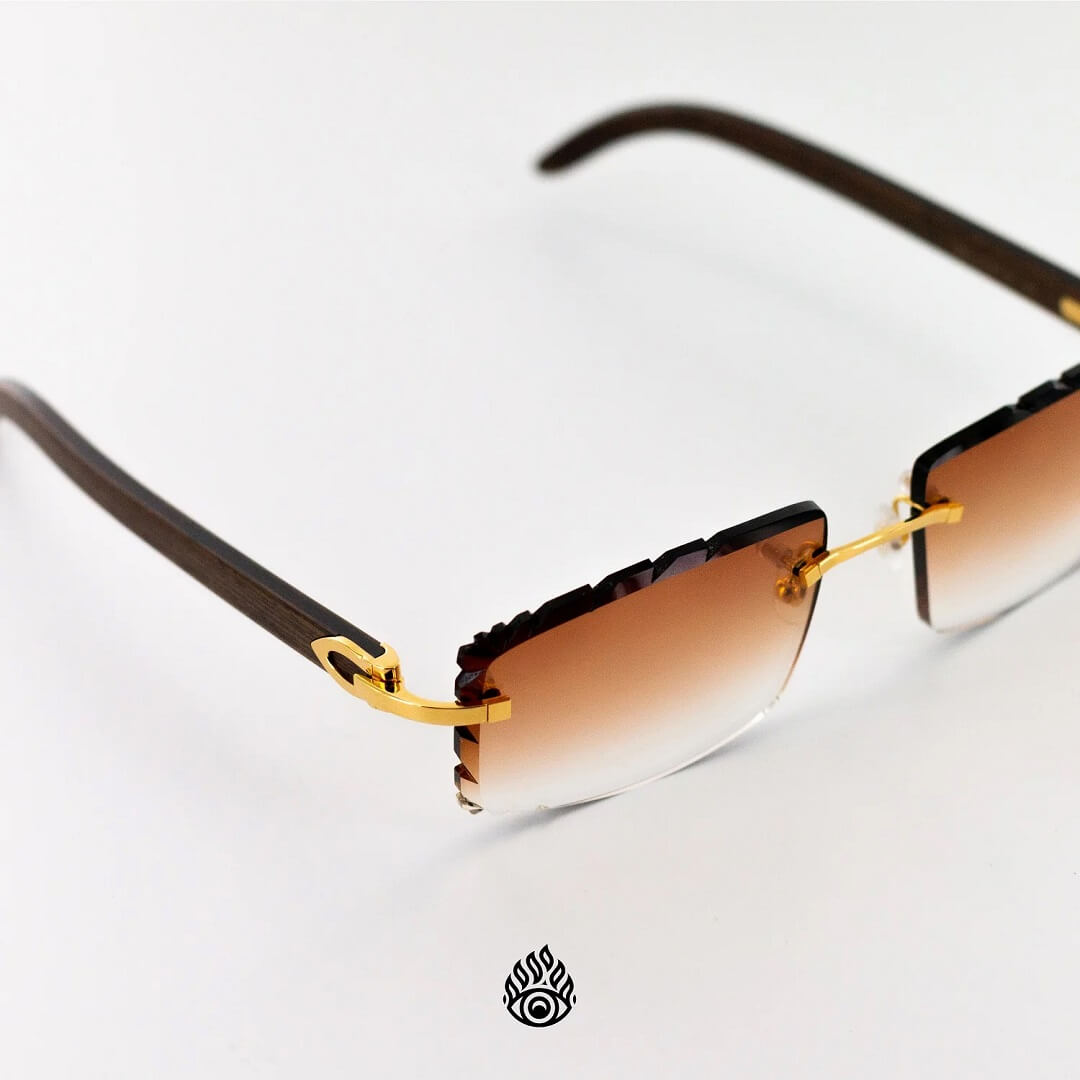 Cartier Dark Wood Glasses with Gold C Decor and Honey Brown Lens CT0052O-005
