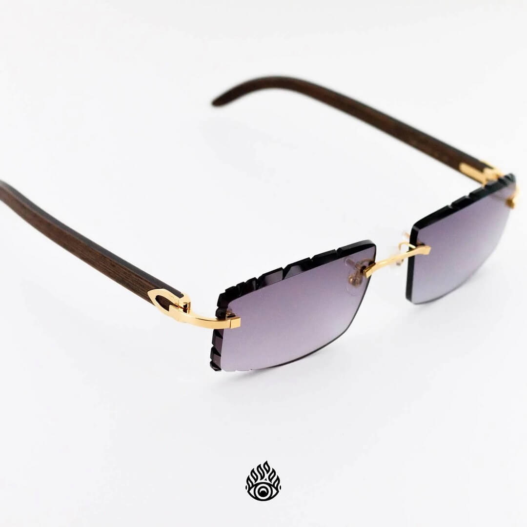 Cartier Dark Wood Glasses with Gold C Decor and Purple Lens CT0052O-005