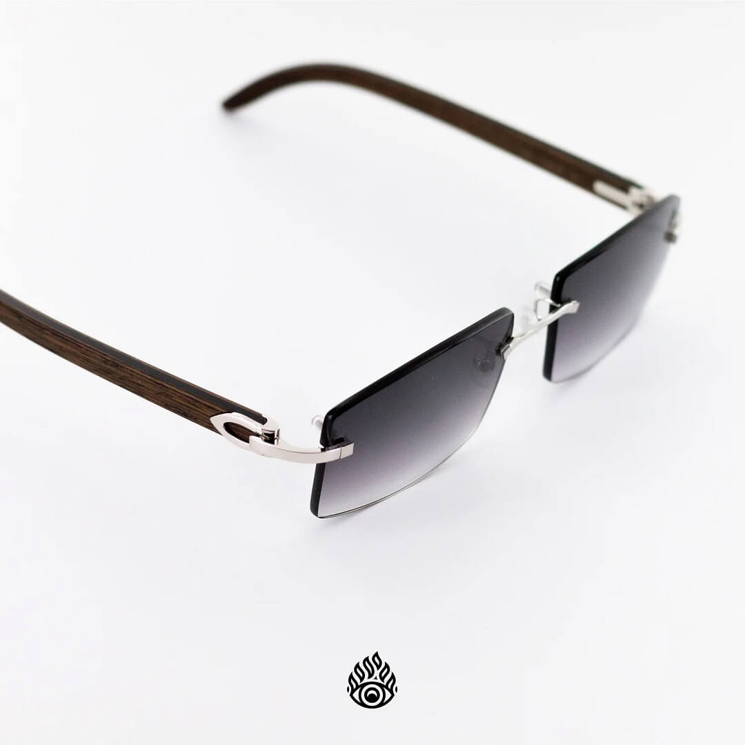 Cartier Dark Wood Glasses with Platinum C Decor and Grey Lens CT0052O-004