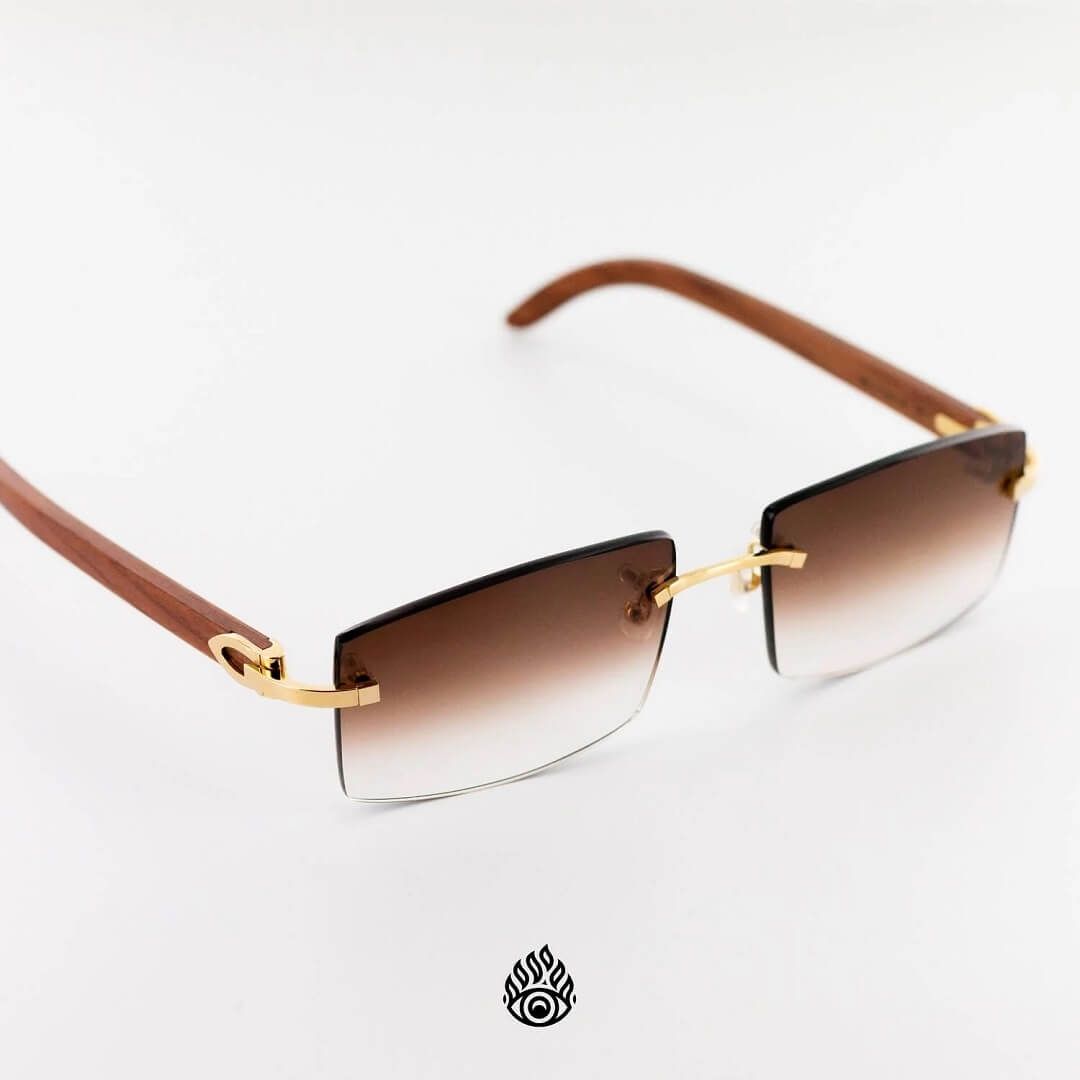 Cartier Light Wood Glasses with Gold C Decor and Brown Lens CT0052O-008