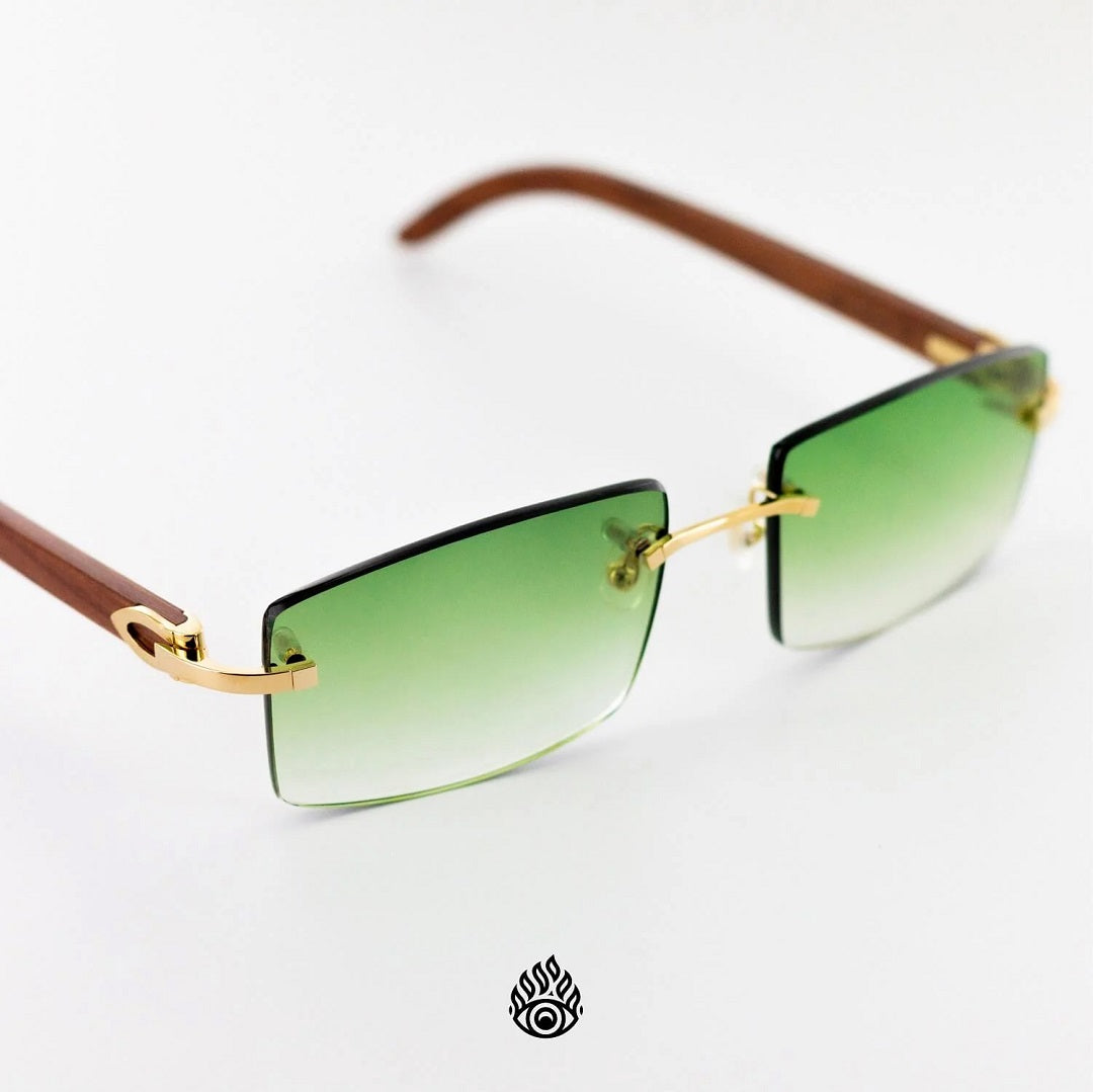 Cartier Light Wood Glasses with Gold C Decor and Green Lens CT0052O-008