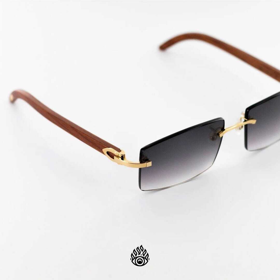Cartier Light Wood Glasses with Gold C Decor and Grey Lens CT0052O-008