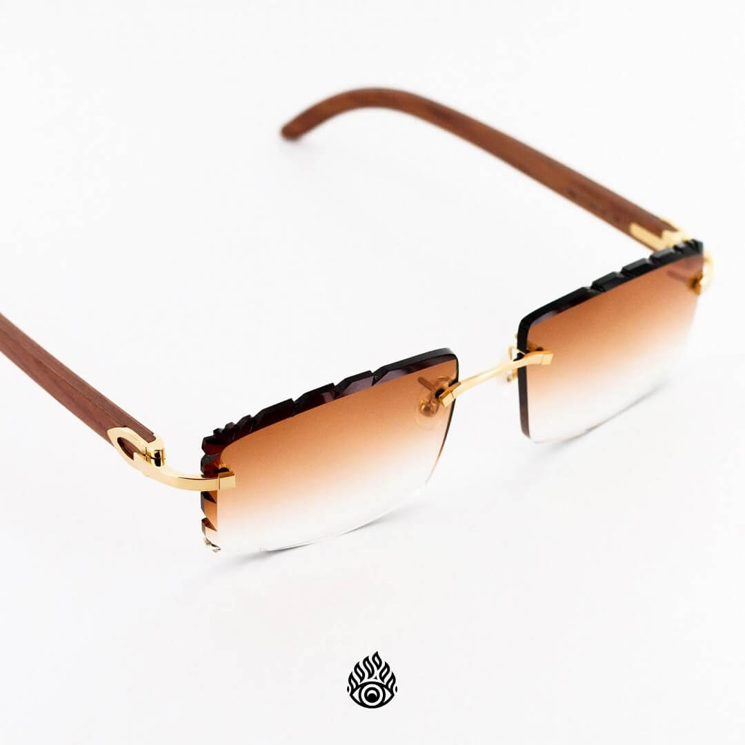 Cartier Light Wood Glasses with Gold C Decor and Honey Brown Lens CT0052O-008