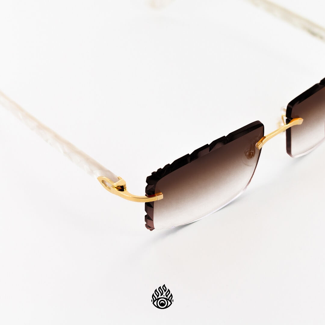Cartier White Acetate Glasses with Gold C Decor & Brown Lens CT0056O-002