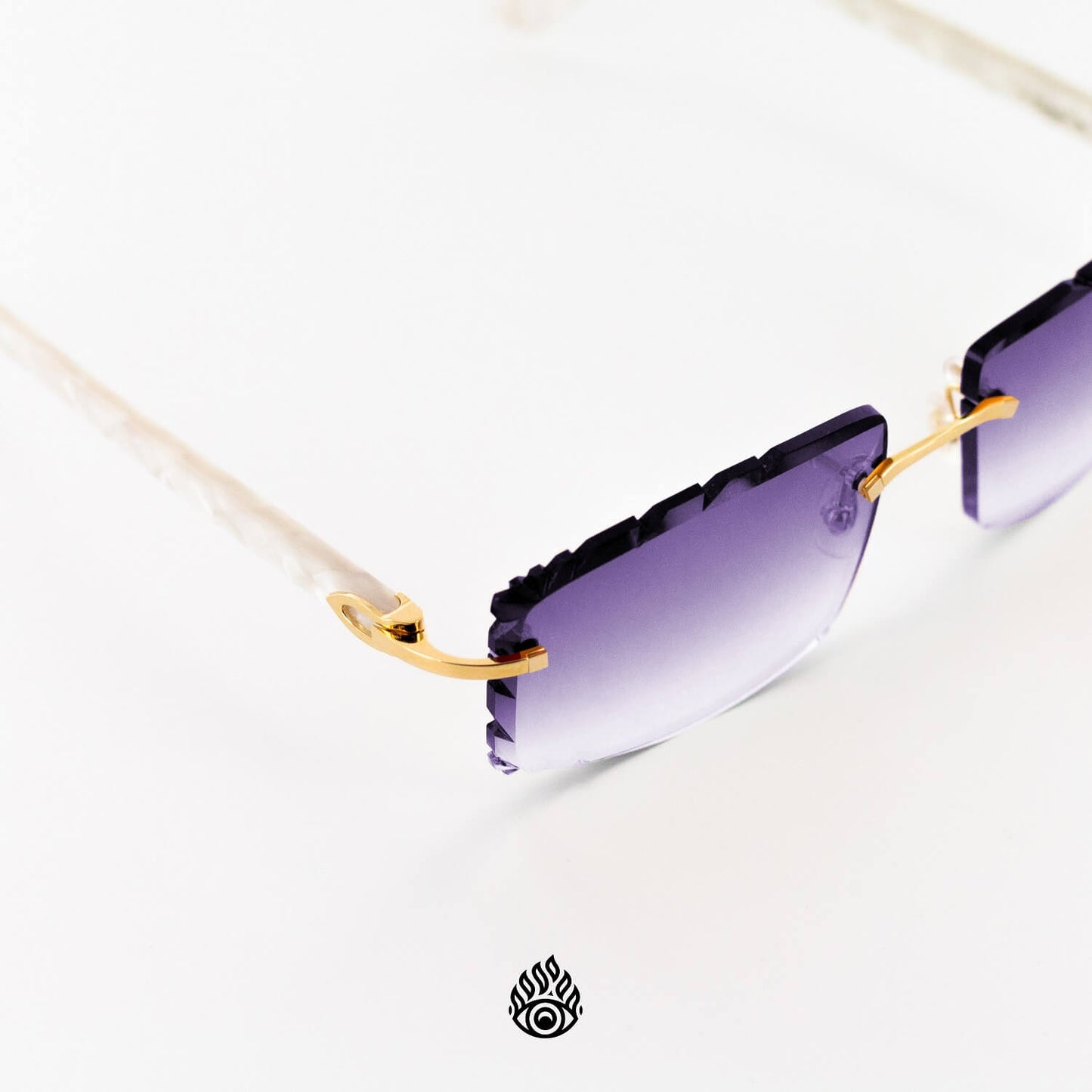 Cartier White Acetate Glasses with Gold C Decor & Smoke Purple Lens CT0056O-002