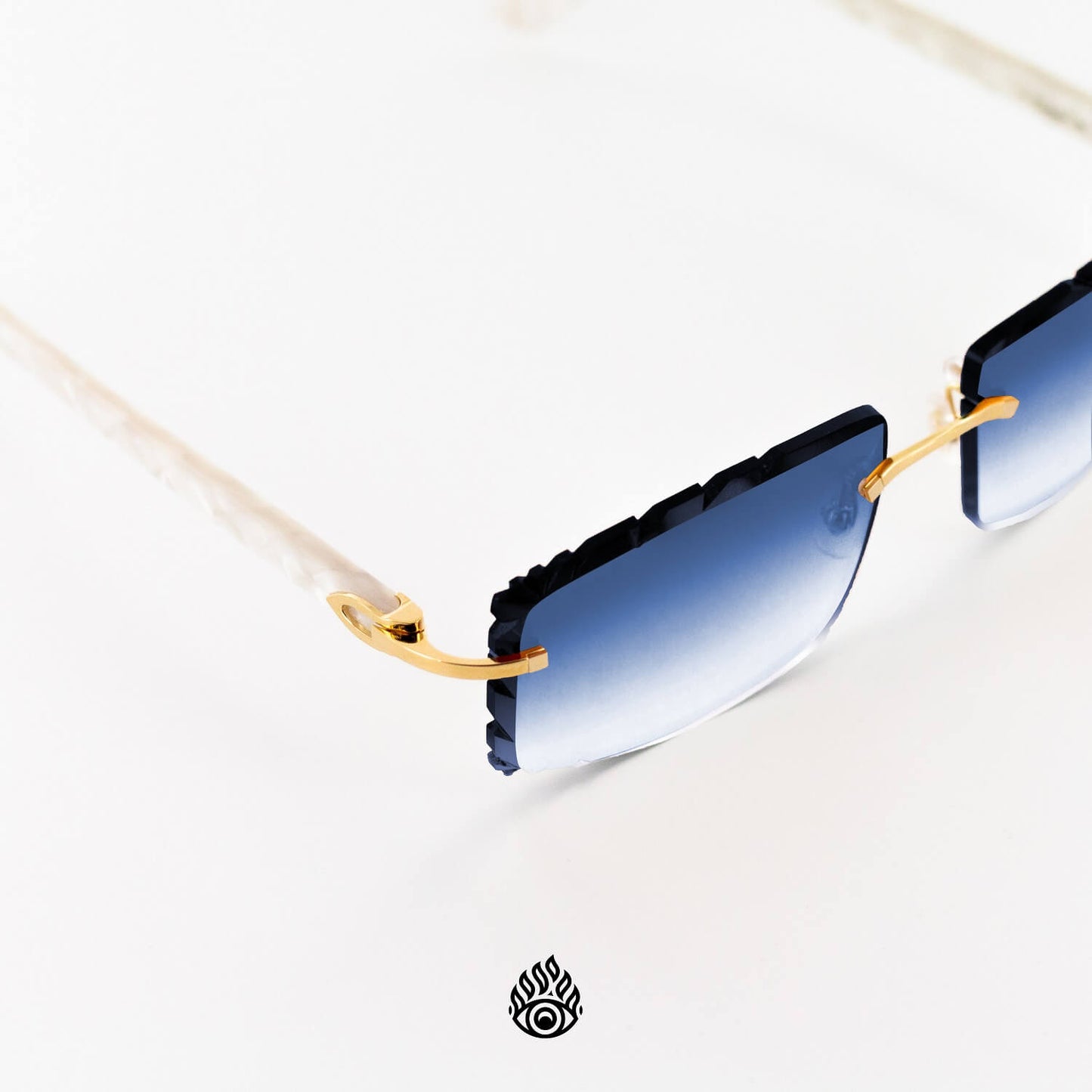 Cartier White Acetate Glasses with Gold C Decor & Gradient Blue Lens CT0056O-002