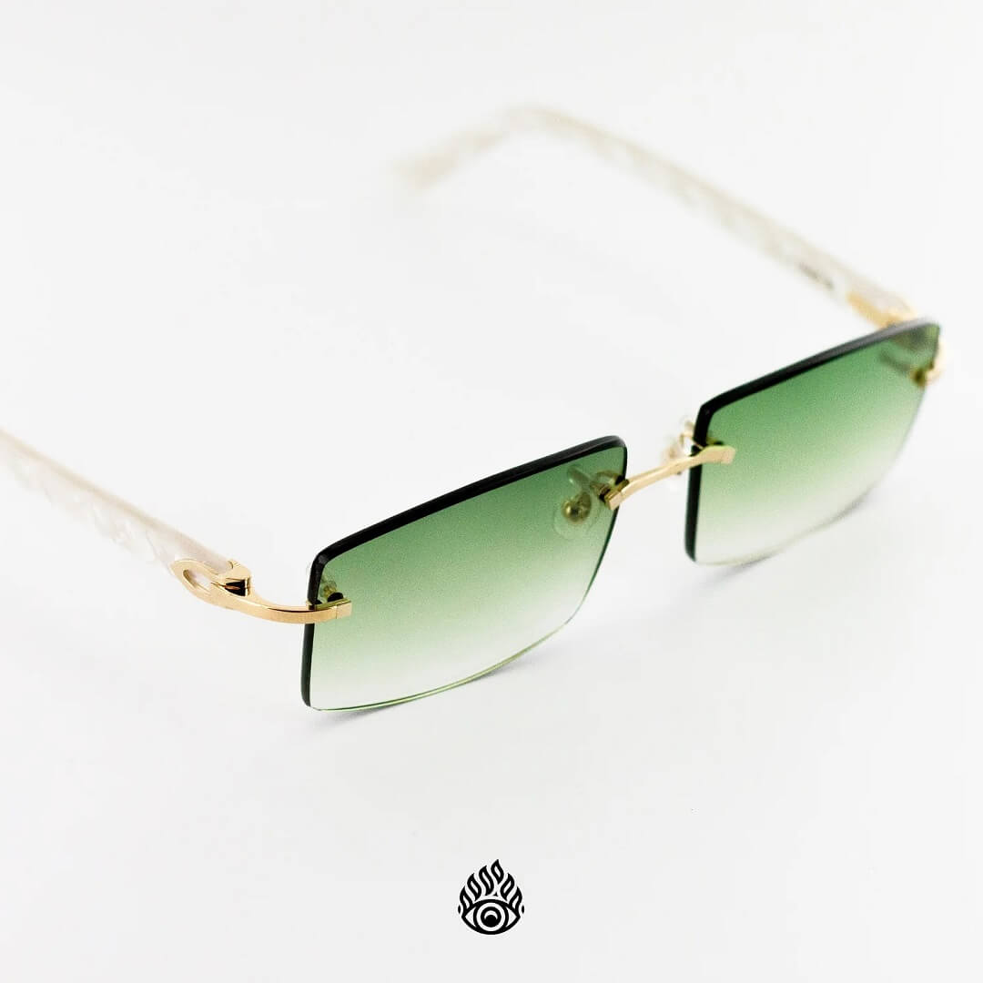 Cartier White Acetate Glasses with Gold C Decor & Green Lens CT0056O-002