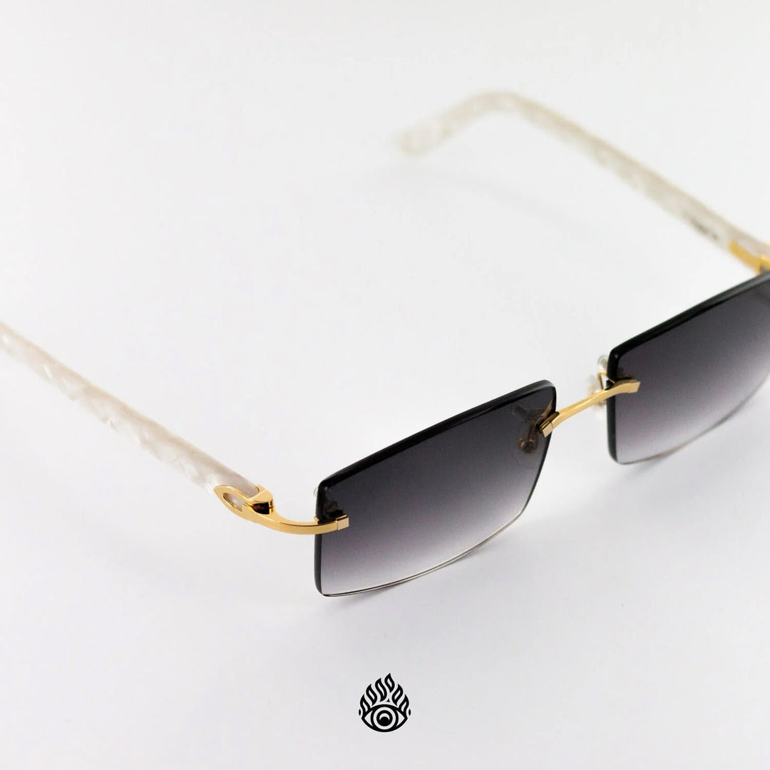 Cartier White Acetate Glasses with Gold C Decor & Grey Lens CT0056O-002